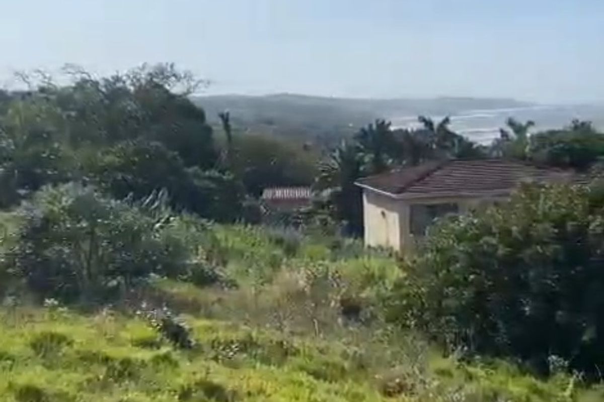 A scenic view overlooking a coastal landscape with lush greenery and distant ocean horizon.