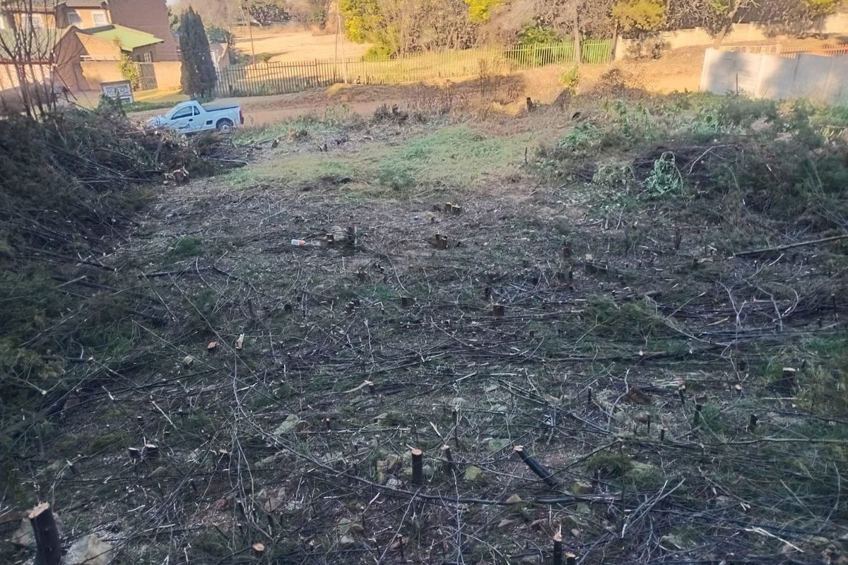 A vacant residential plot featuring cleared vegetation and perimeter fencing, offering a blank canvas for future development.