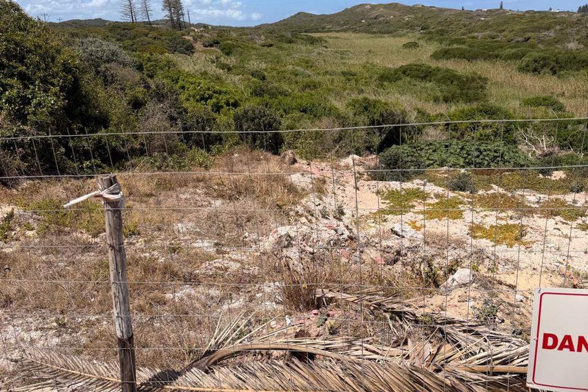 A view of the natural landscape and surrounding vegetation, captured from behind a wire mesh boundary fence.