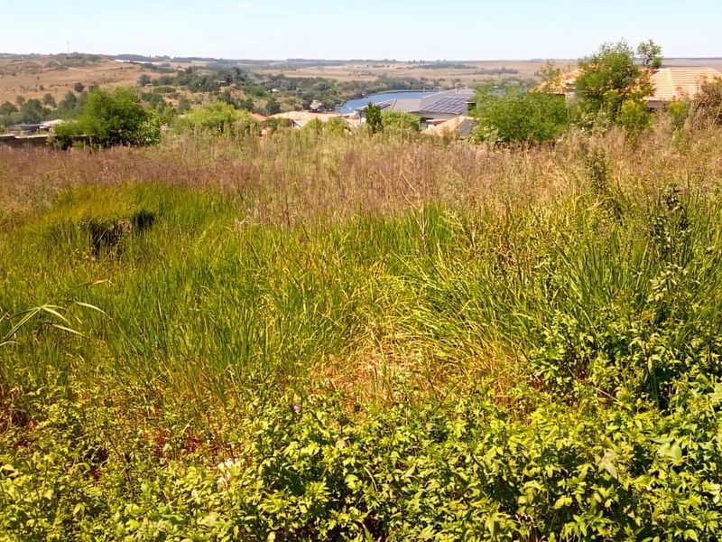 A view of a vacant residential plot featuring overgrown natural vegetation with surrounding landscape and distant residential properties.