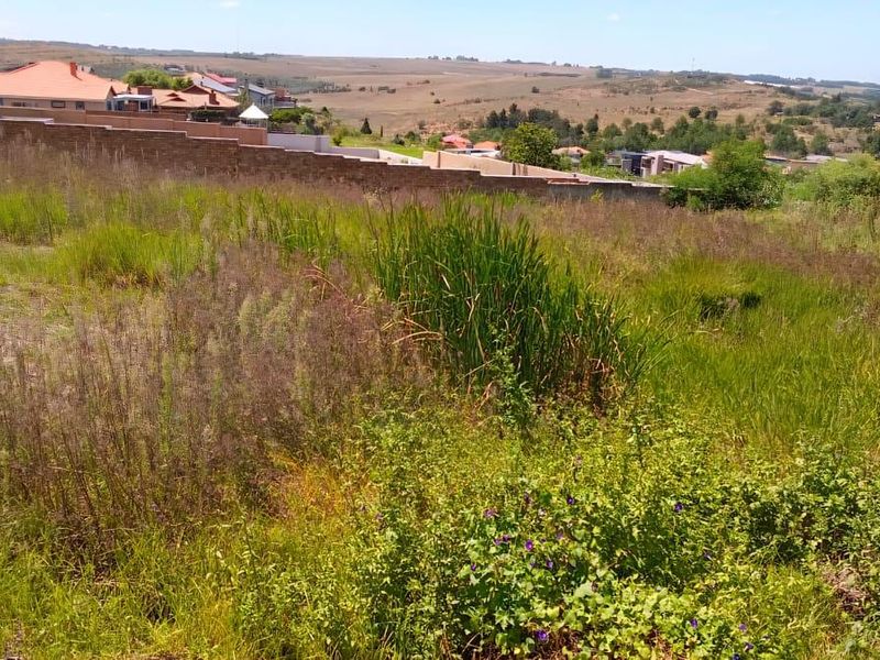 A vacant residential plot featuring natural vegetation and a perimeter boundary wall, offering expansive views of the surrounding landscape and neighborhood.