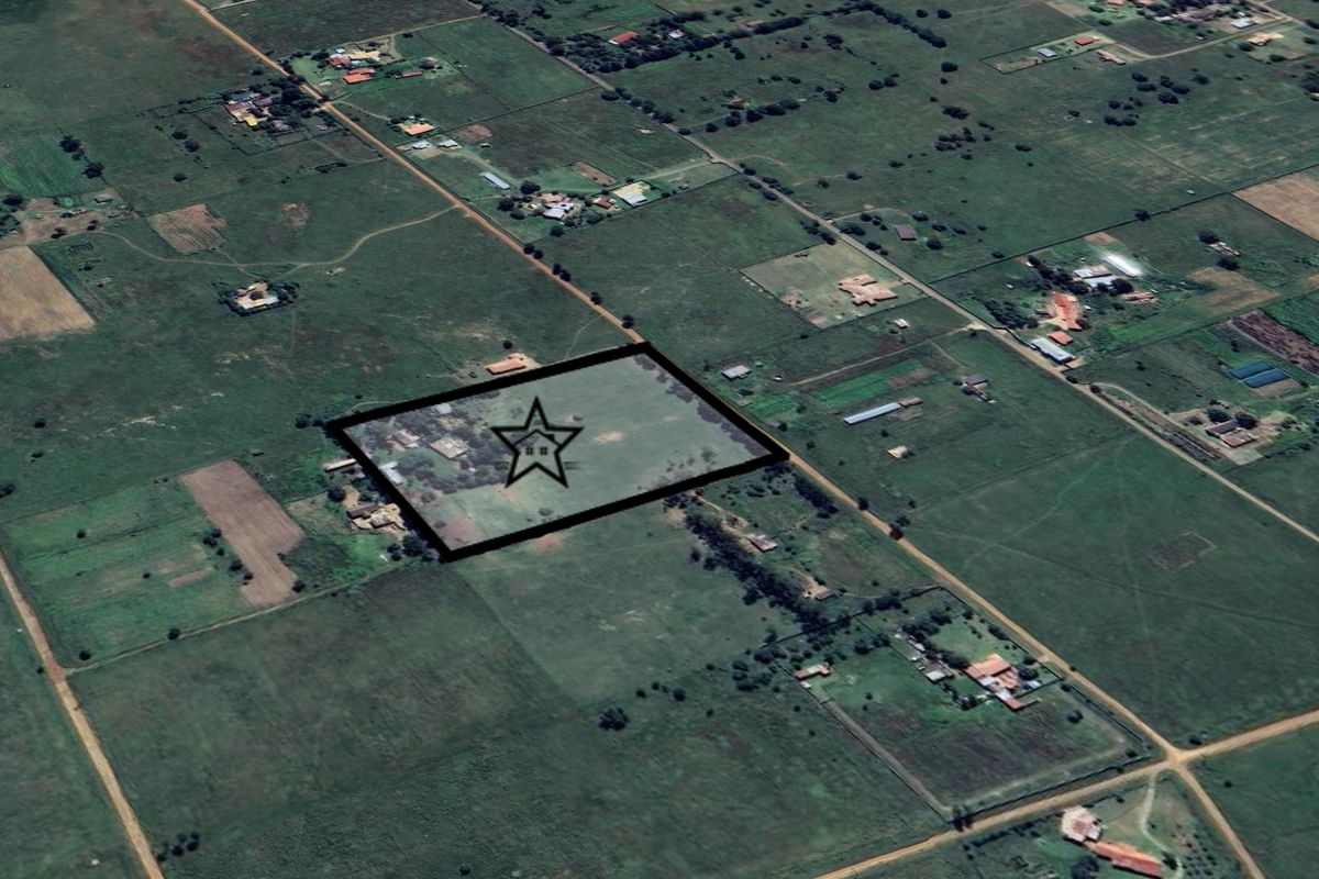 An aerial satellite view showing the property boundaries and surrounding rural landscape.