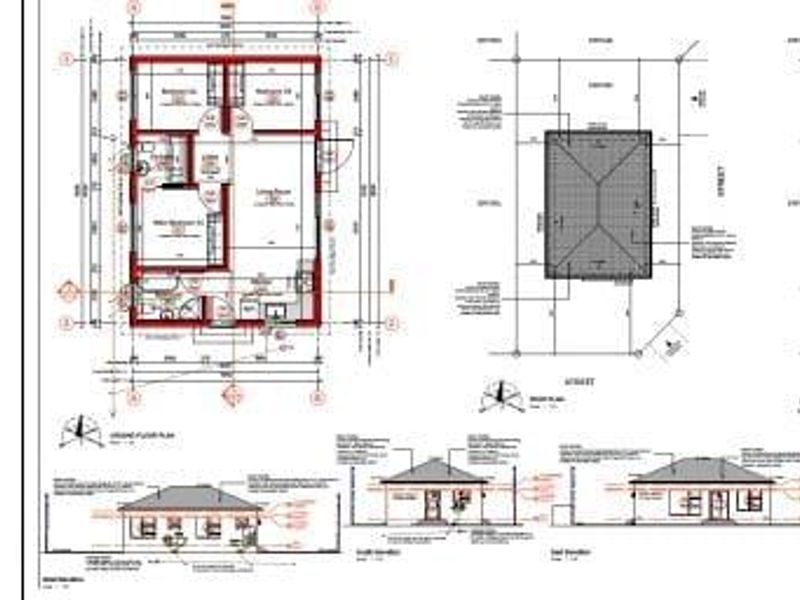 Architectural floor plan and elevation diagrams for a three-bedroom, two-bathroom residential property with a 62 square meter floor area.