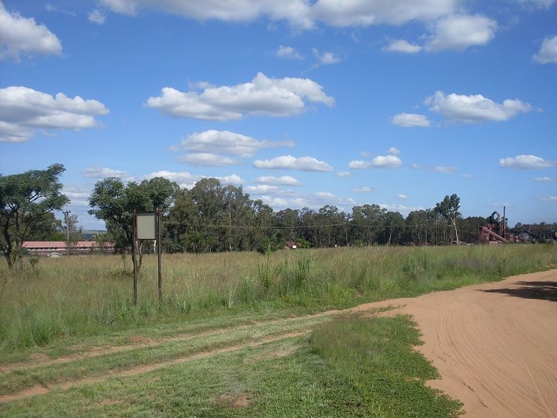 A view of a vacant residential plot featuring a dirt road access, natural grass cover, and surrounding trees.