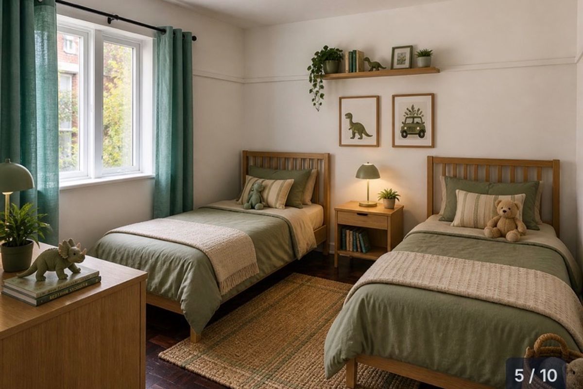 A well-maintained bedroom featuring hardwood flooring, a ceiling fan, and classic picture rail detailing, presented in a clean and inviting style.