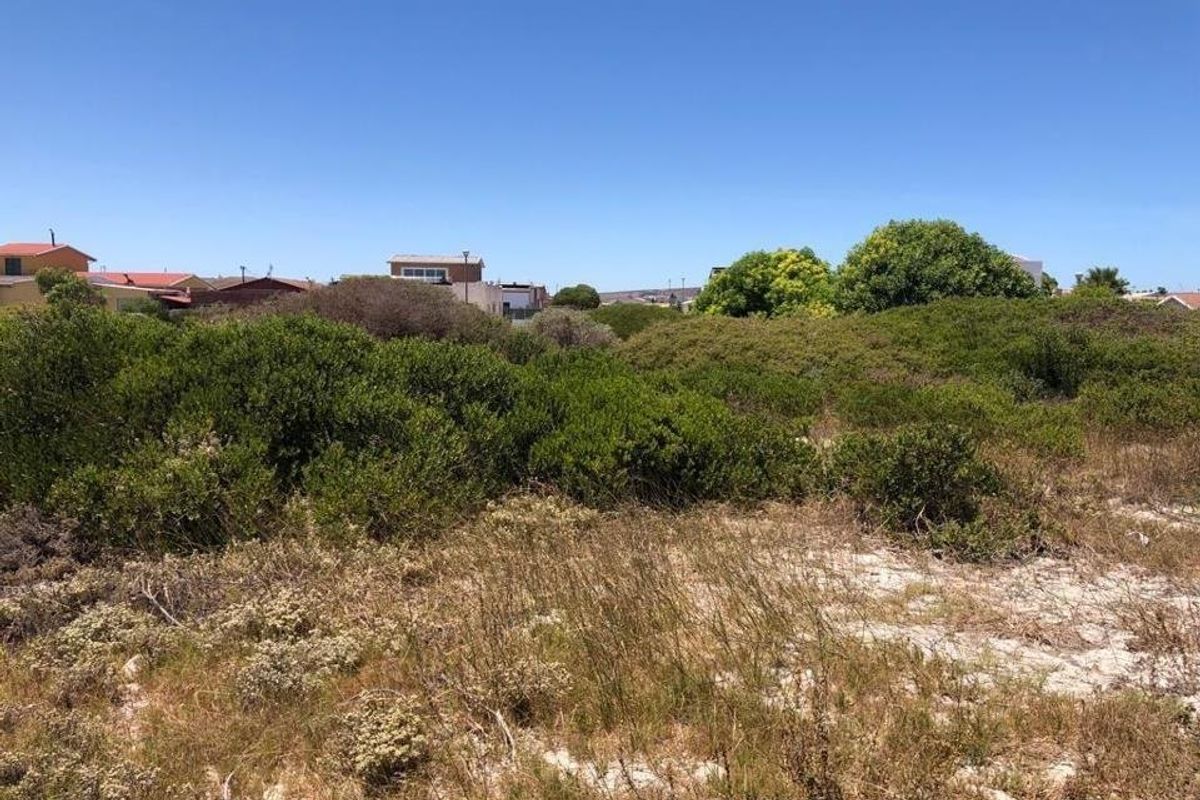 A vacant residential plot featuring natural coastal vegetation and sandy soil, situated in an established neighborhood setting.
