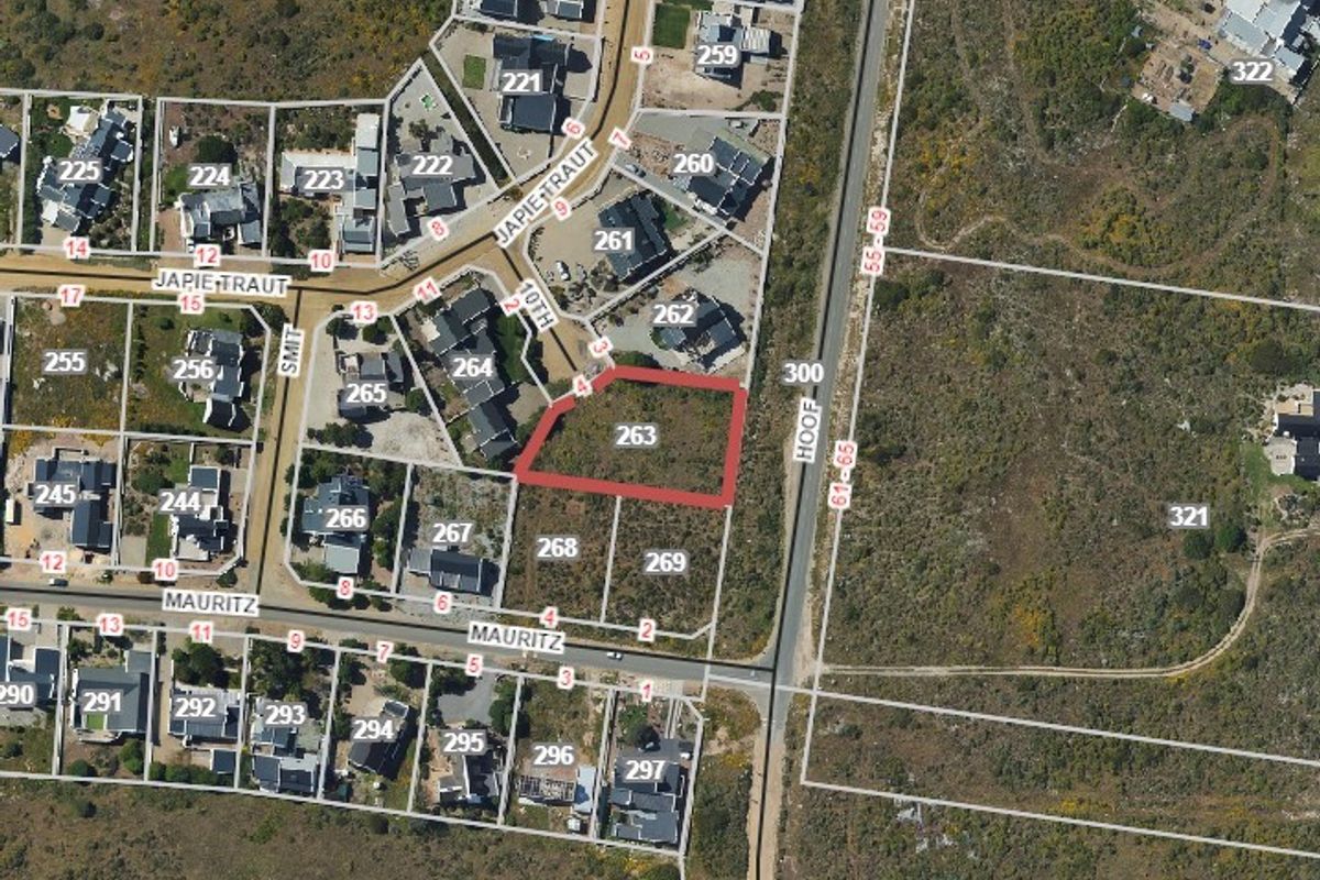Aerial view of vacant residential plot 263, highlighting its location and boundaries within the established neighborhood.