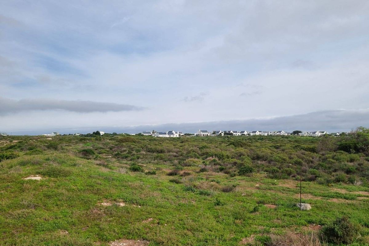 A wide-angle view of an undeveloped residential plot featuring natural coastal vegetation with neighboring properties visible in the distance.