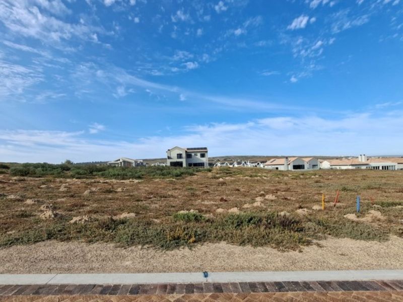A vacant residential plot of land featuring natural vegetation, visible survey markers, and a paved curb, situated in a developed residential estate.