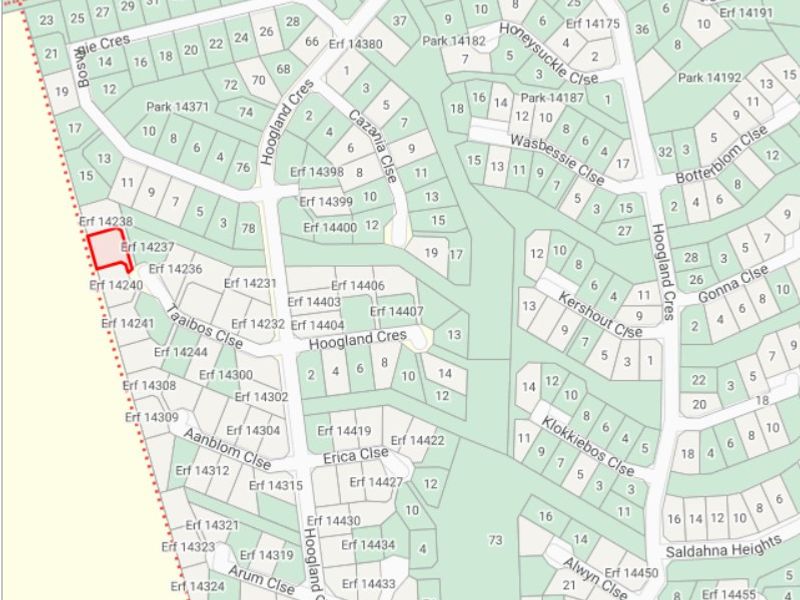 A cadastral map showing the location of Erf 14237 within the residential estate layout.