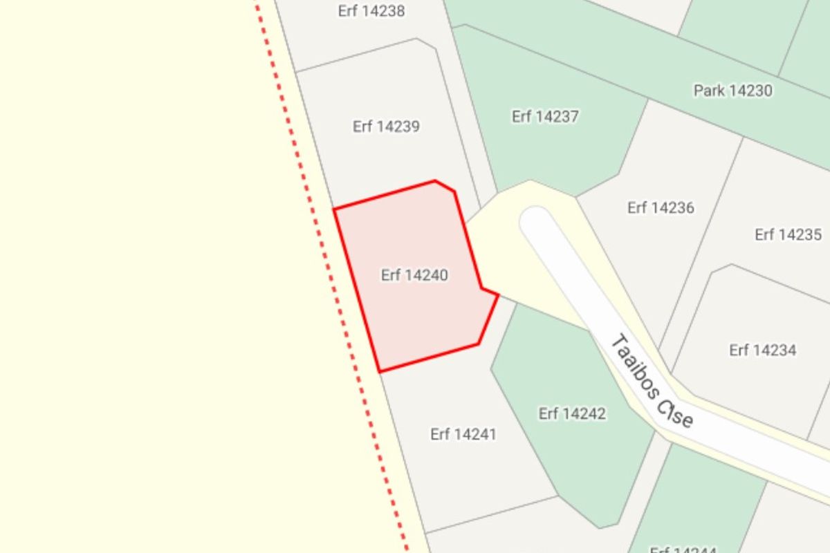 A cadastral map showing the location and boundaries of Erf 14240 within the residential estate.