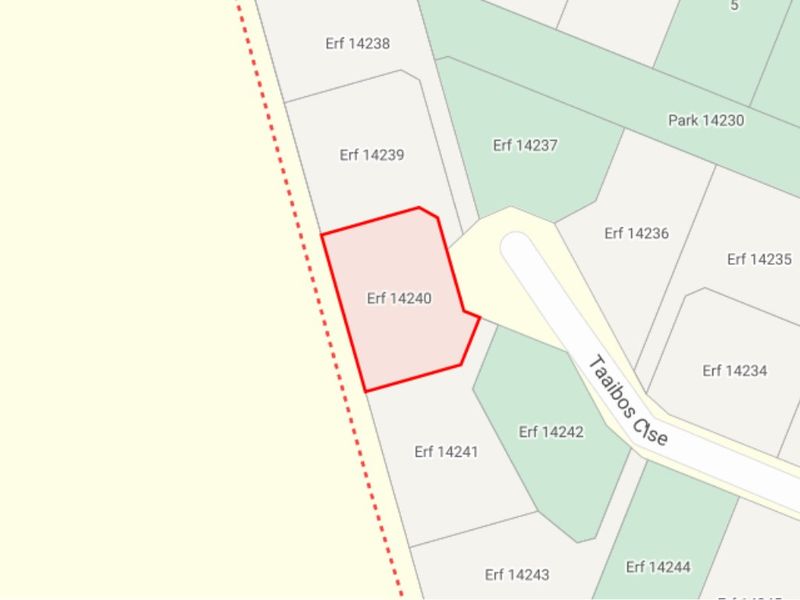 A cadastral map showing the location and boundaries of Erf 14240 within the residential estate.