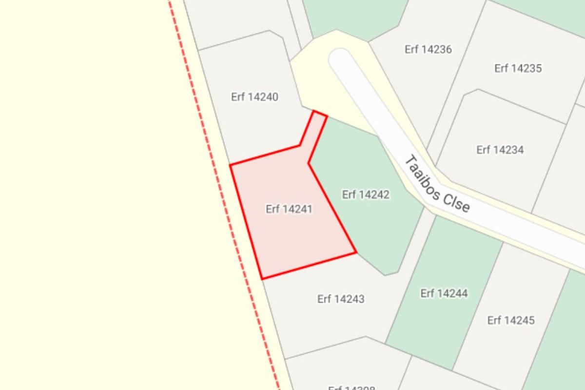 A cadastral map showing the location and boundaries of Erf 14241 within the residential estate.