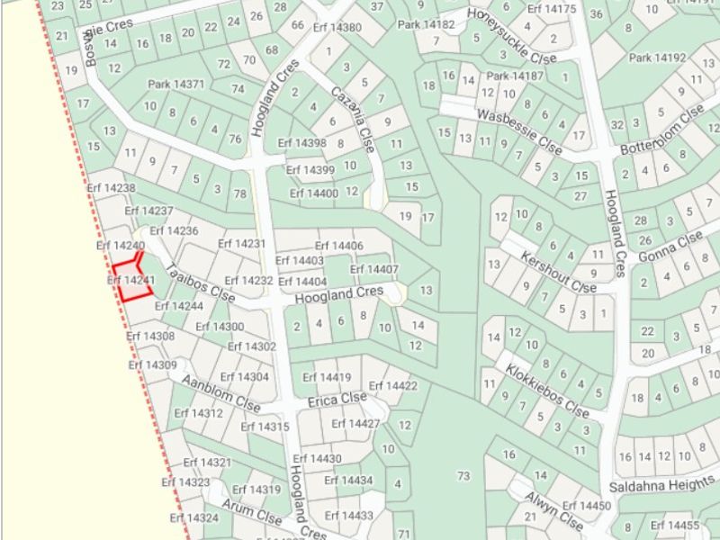A cadastral map showing the location of Erf 14241 within the residential estate layout.