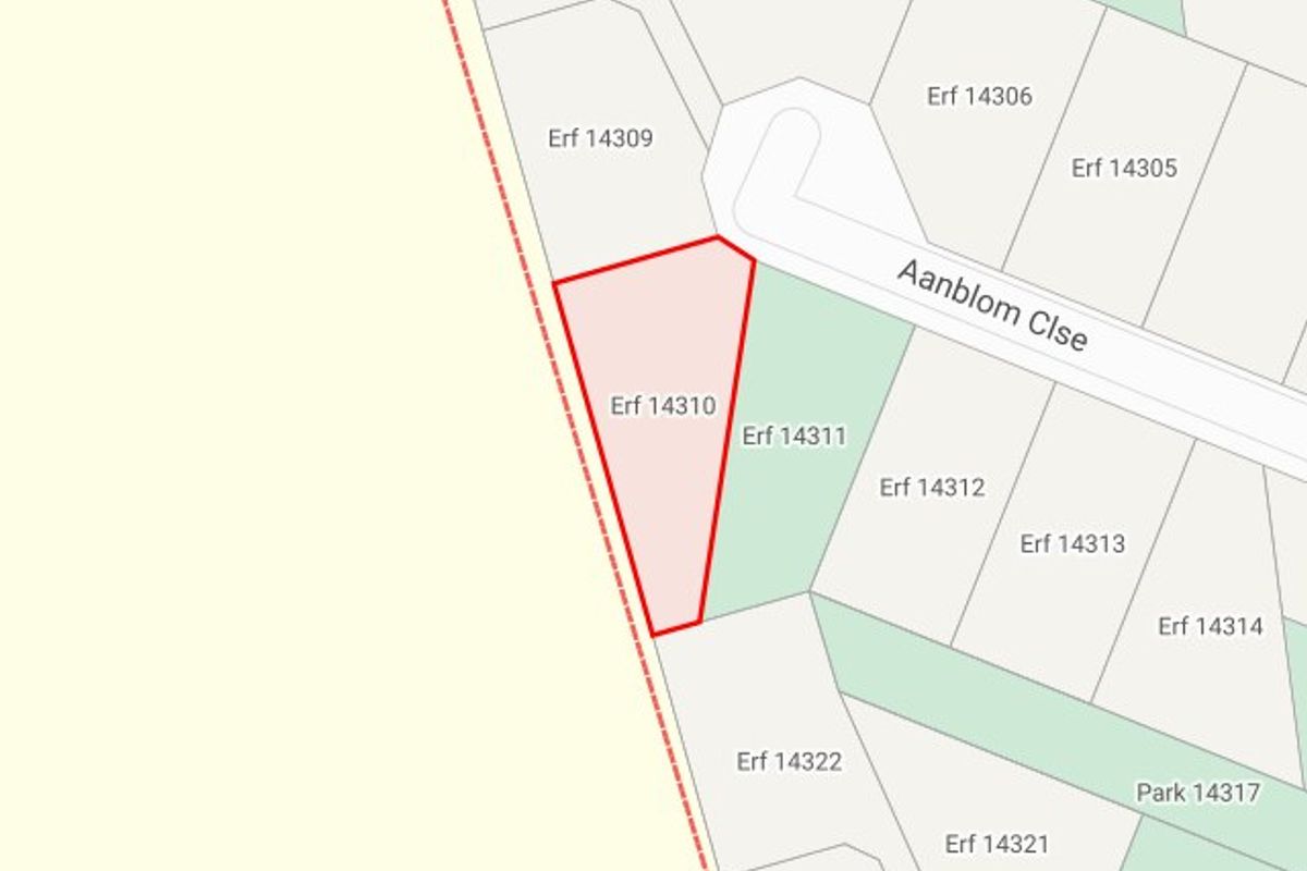 A cadastral map showing the location and boundaries of Erf 14310 within the residential estate layout.