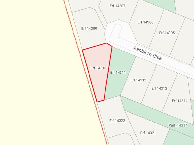 A cadastral map showing the location and boundaries of Erf 14310 within the residential estate layout.