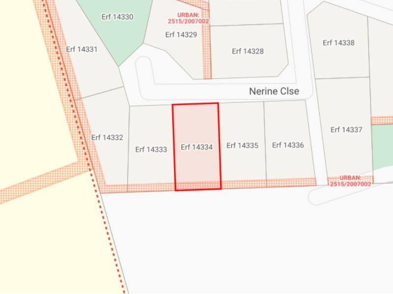 A cadastral map showing the location and boundaries of Erf 14334 within the residential estate.