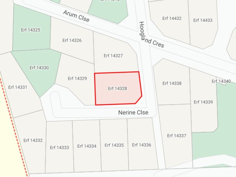 A cadastral map showing the location and boundaries of Erf 14328 within the residential estate.