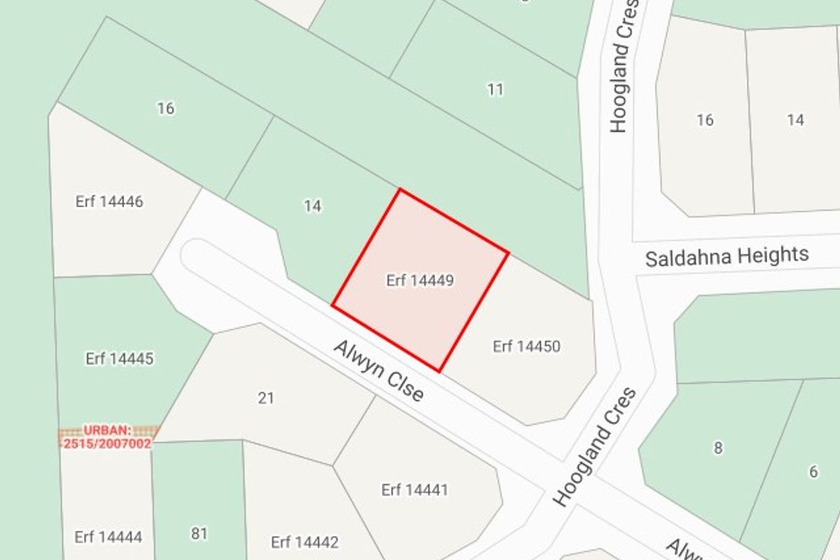 A cadastral map showing the location and boundaries of Erf 14449 within the residential neighborhood.