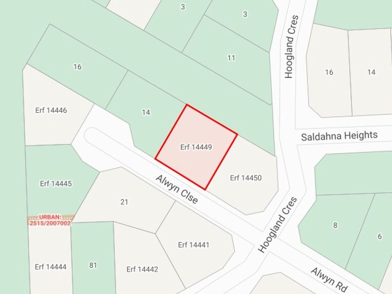 A cadastral map showing the location and boundaries of Erf 14449 within the residential neighborhood.