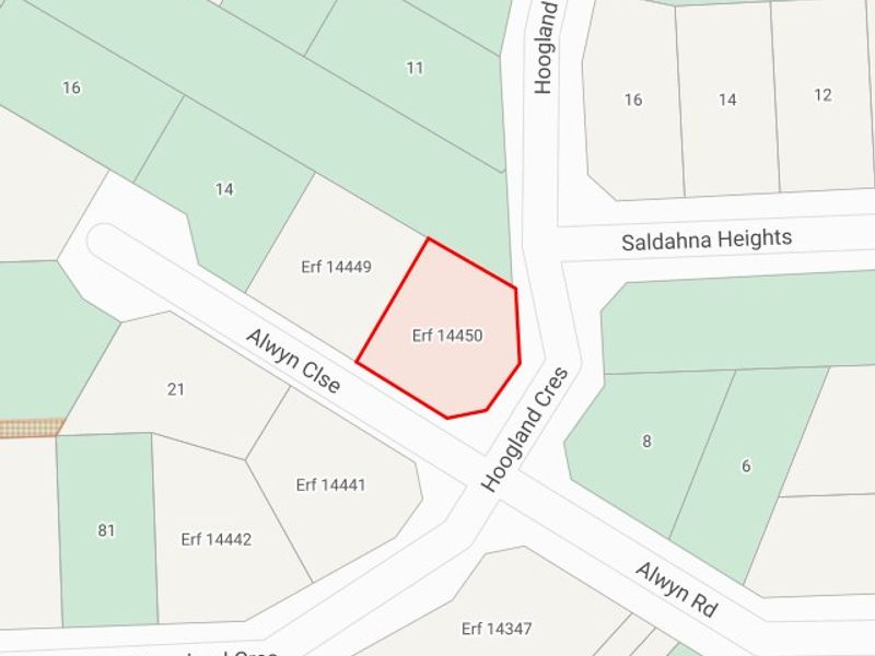 A cadastral map showing the location and boundaries of Erf 14450 within the residential street layout.