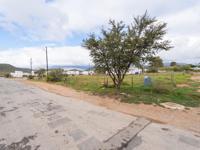 A view of a vacant residential plot from the street, featuring natural vegetation, a perimeter fence, and utility access points.