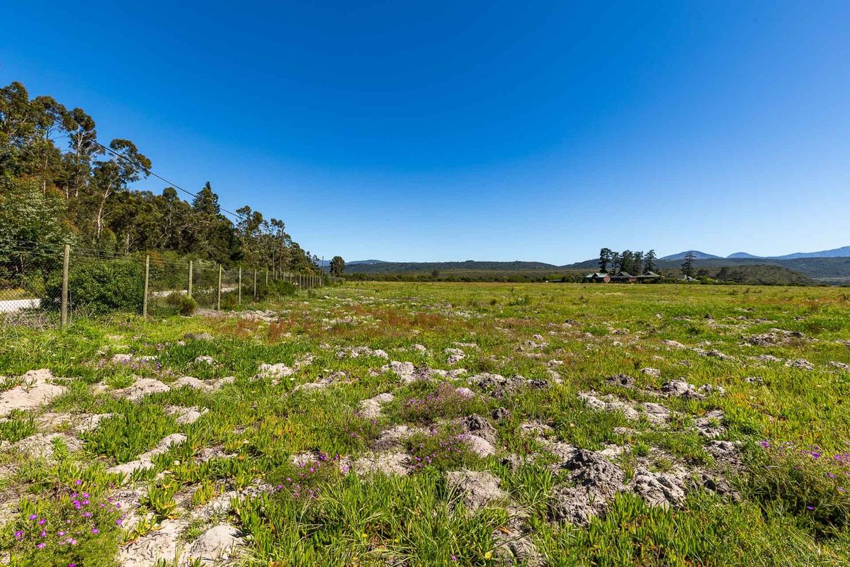 A wide-angle view of the vacant residential land, featuring natural vegetation, perimeter fencing, and scenic mountain views in the distance.