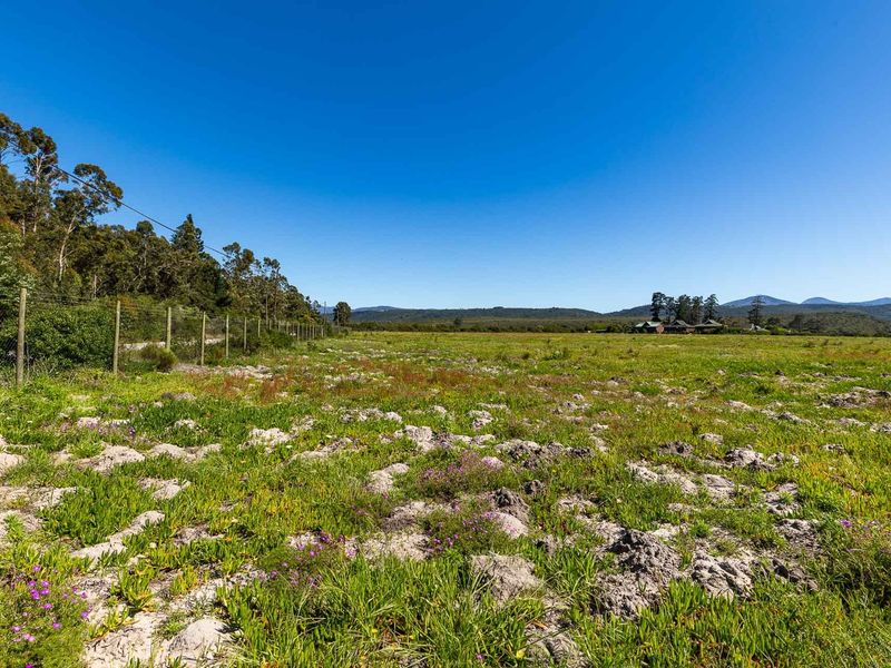A wide-angle view of the vacant residential land, featuring natural vegetation, perimeter fencing, and scenic mountain views in the distance.