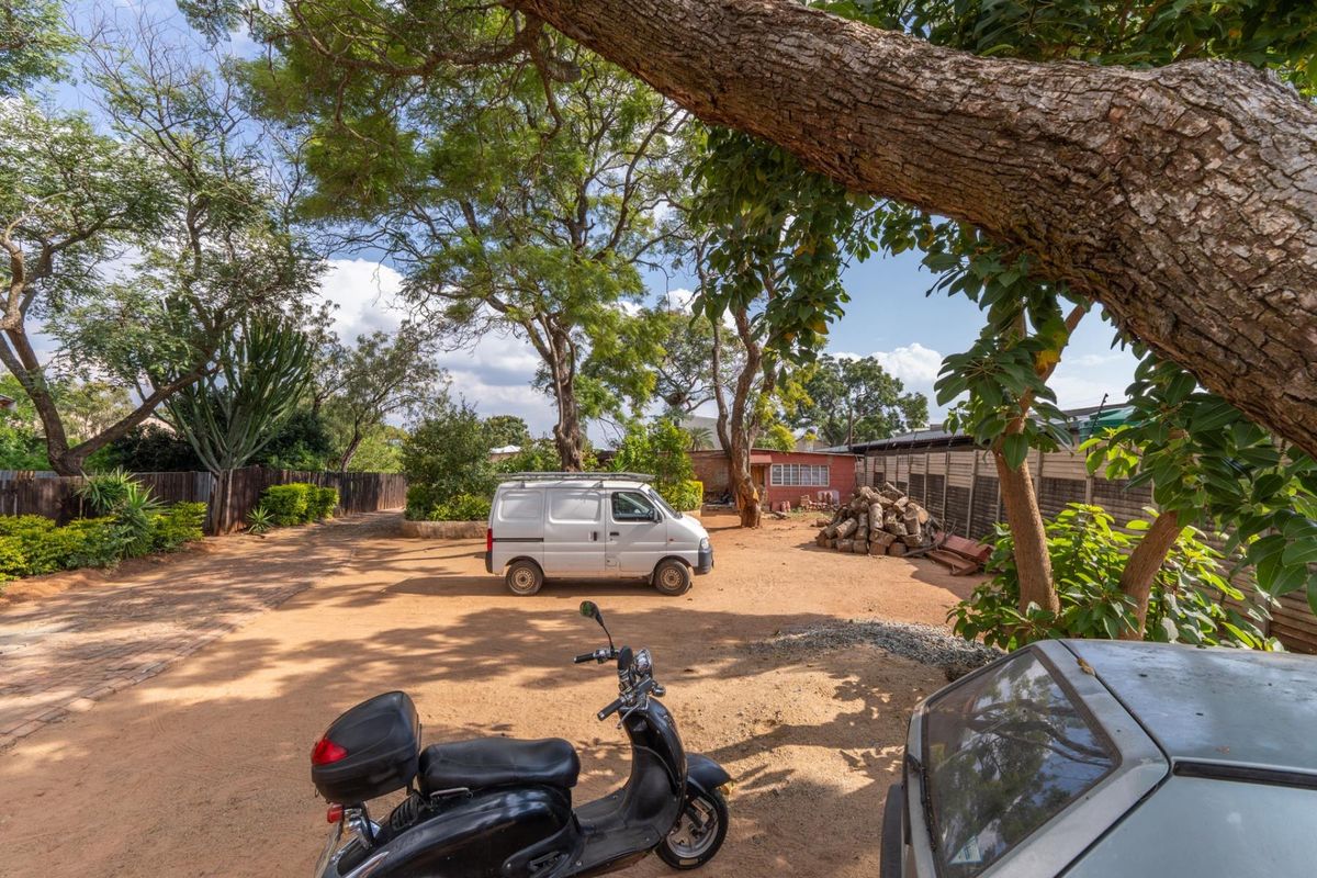 A spacious, unpaved outdoor area featuring mature trees and perimeter fencing, suitable for commercial development or storage.