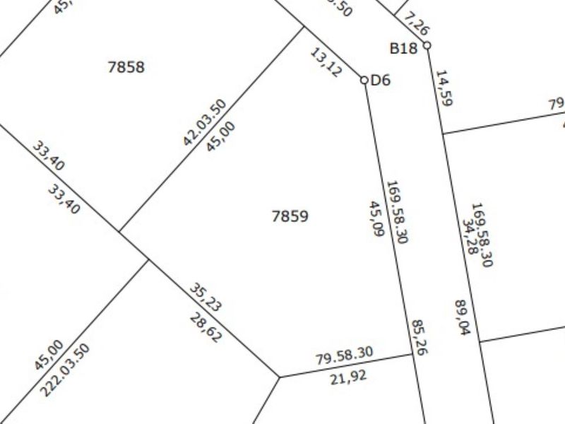 A cadastral survey map showing the boundary dimensions and layout of residential plot 7859.