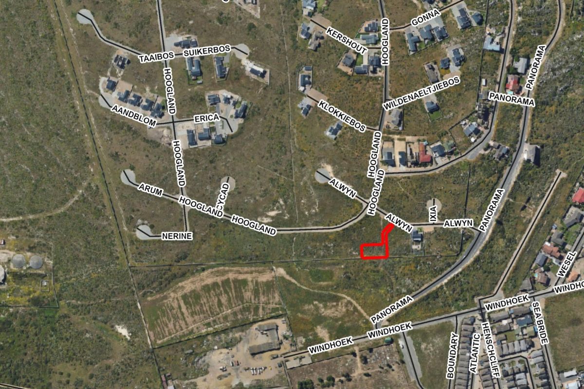 An aerial view of the residential area showing the location of the vacant land plot highlighted in red.