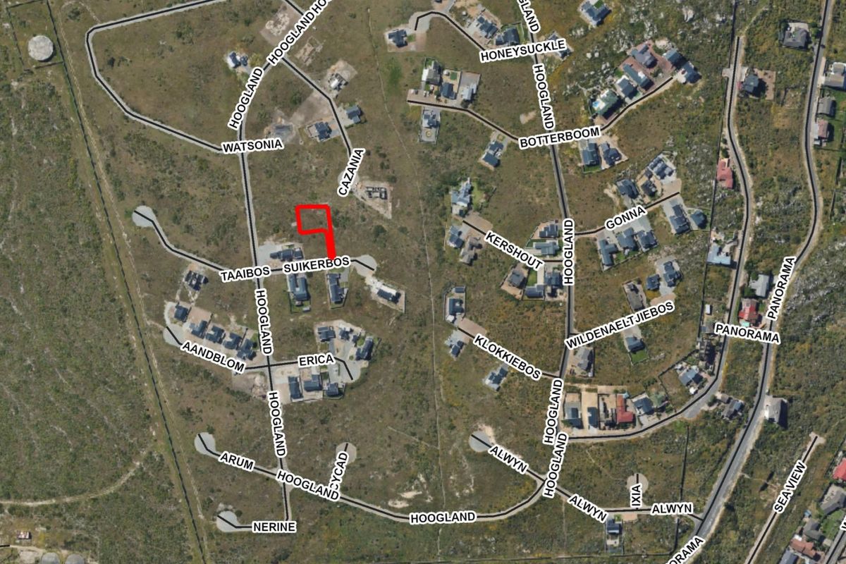 Aerial view of a residential estate highlighting the specific vacant land plot location within the street network.