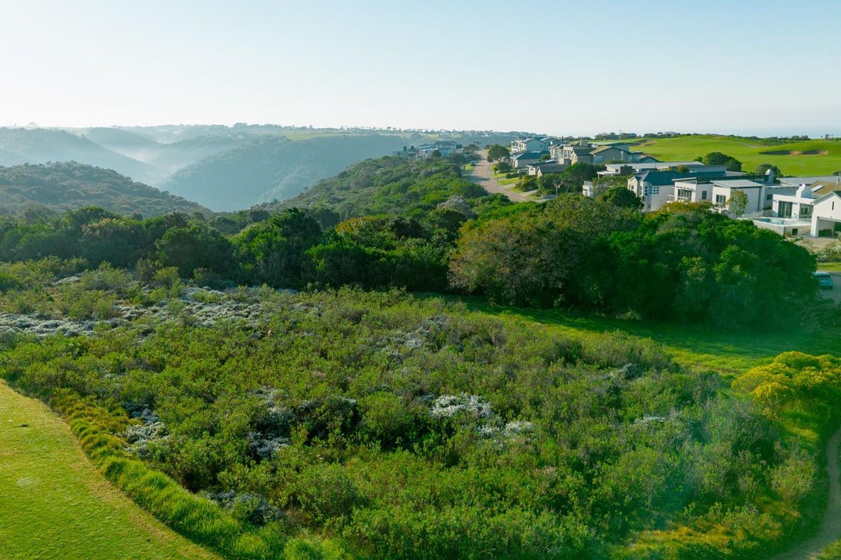 Aerial view of a vacant residential plot featuring native vegetation, situated adjacent to an established golf course and residential estate.
