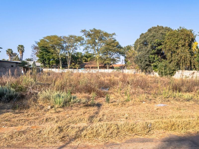 A vacant residential plot featuring established perimeter walls and mature trees, offering a clear space ready for development.