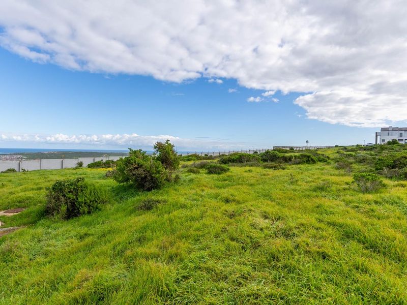 A vacant residential plot featuring natural grass coverage, boundary walling, and distant coastal views, offering a prime opportunity for development.
