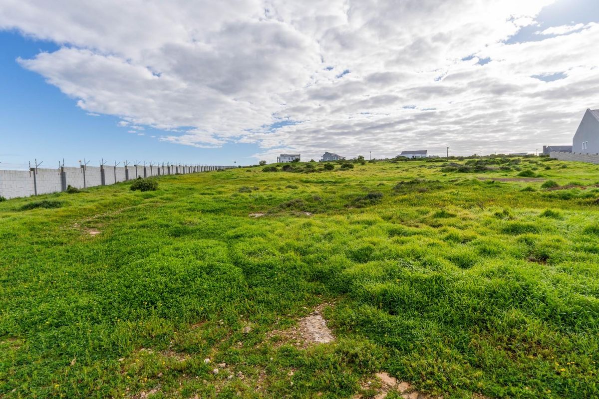 A wide-angle view of a vacant residential plot featuring natural grass coverage and a secure perimeter wall with electric fencing.
