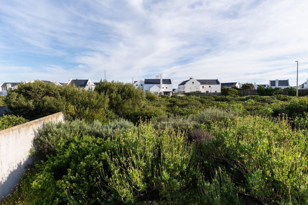 A view of a vacant residential plot featuring natural indigenous vegetation and a boundary wall, with established homes visible in the background.