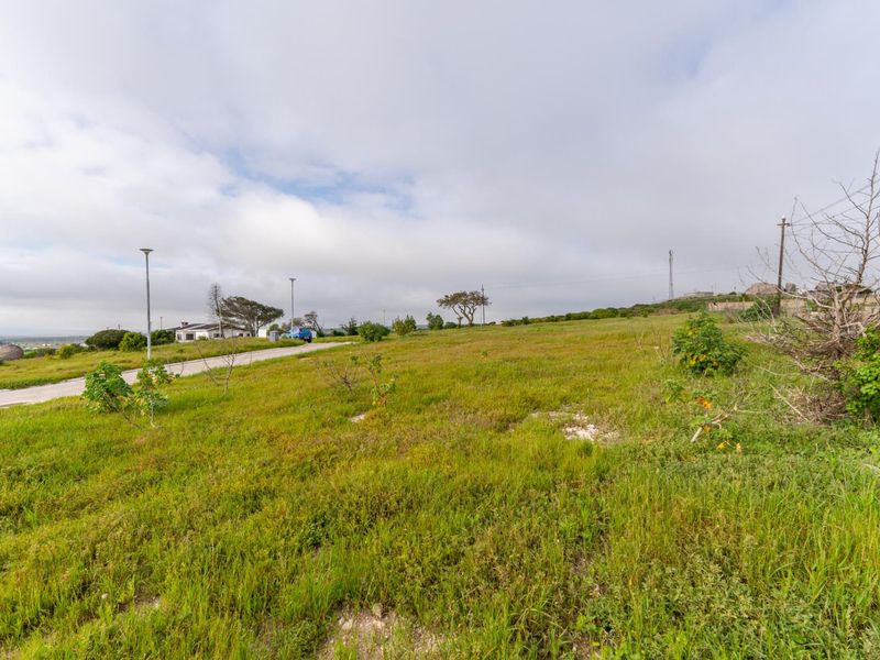 A view of a vacant residential plot featuring grassy terrain, adjacent paved road access, and existing utility infrastructure.