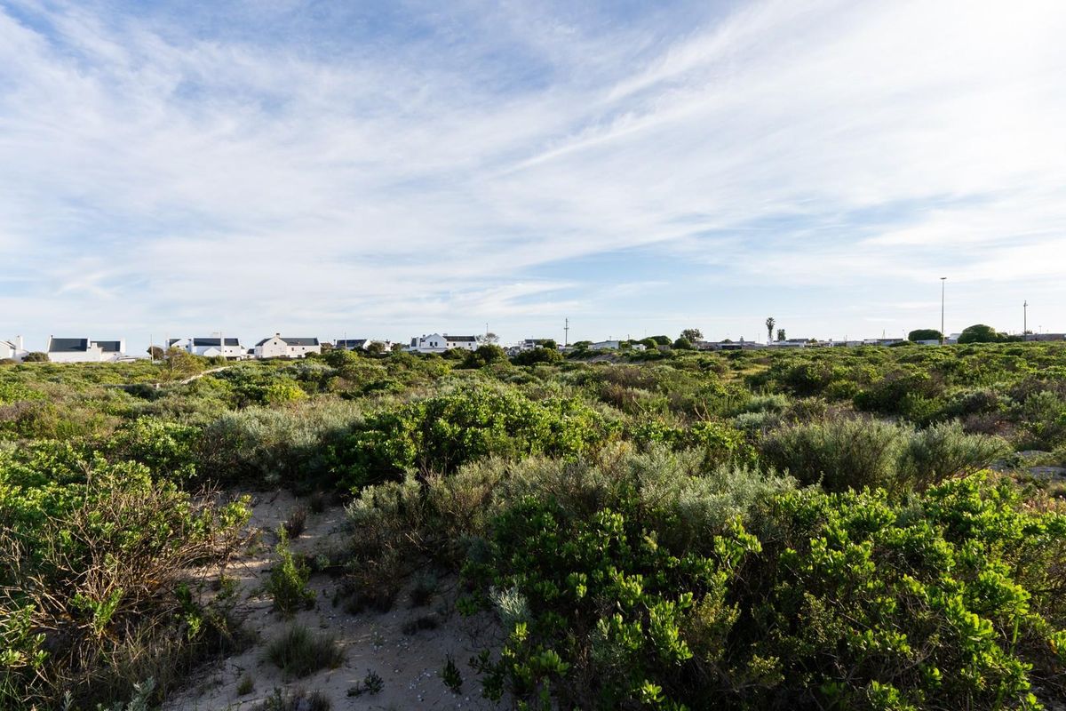 A view of a vacant residential plot featuring natural coastal vegetation and sandy terrain, situated in a quiet neighborhood setting.
