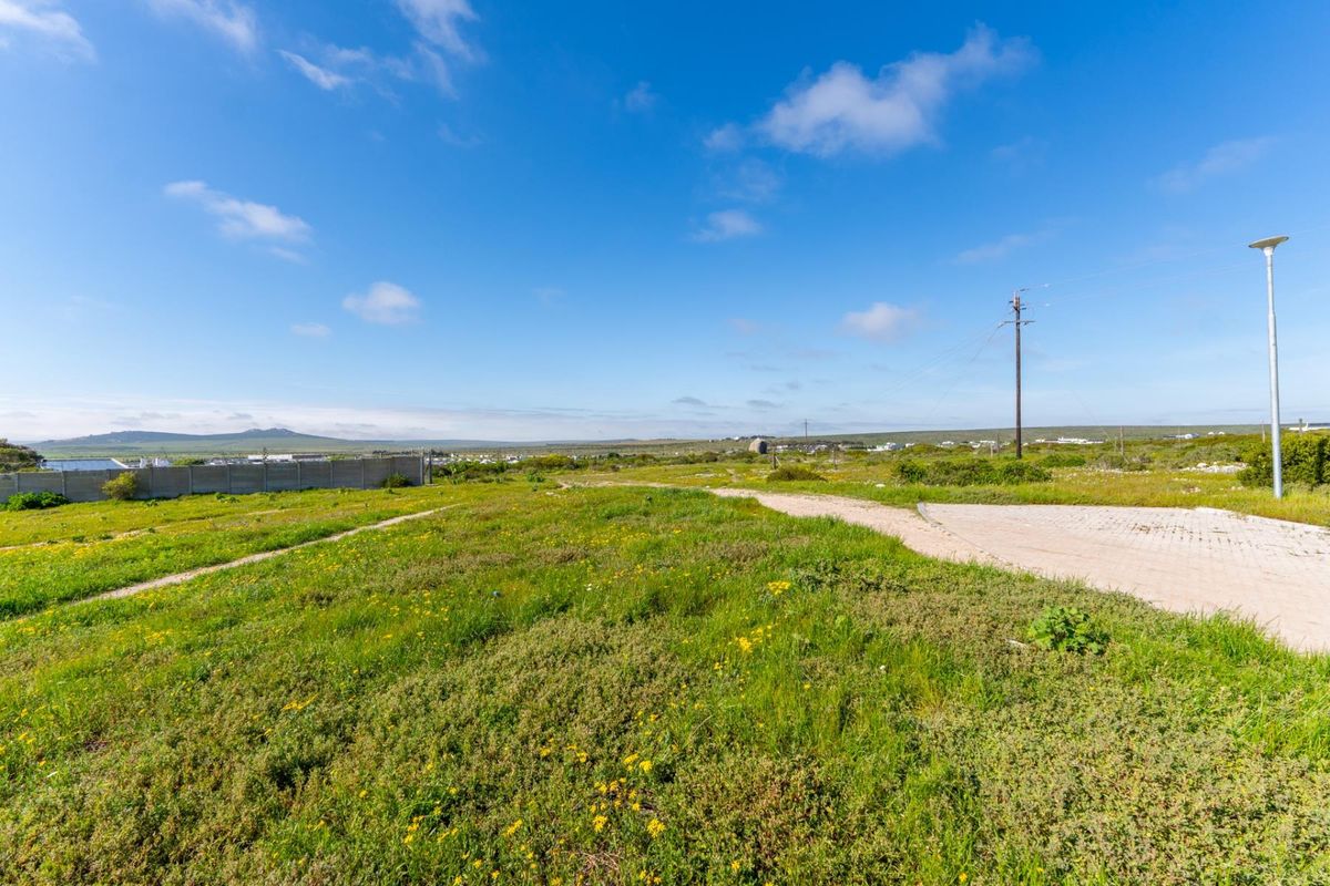 A vacant residential plot featuring a paved driveway entrance, concrete boundary wall, and open grassy landscape under a clear blue sky.