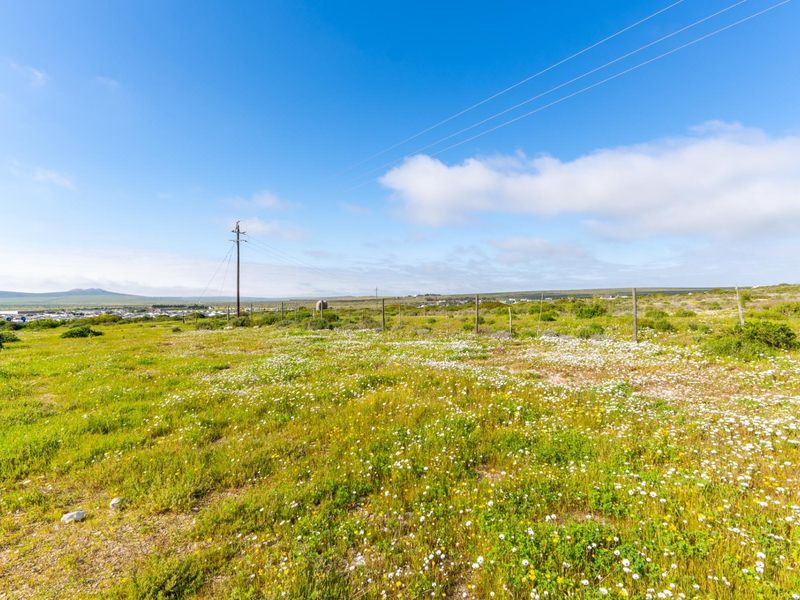 A wide-angle view of a vacant residential plot featuring natural vegetation, wire fencing, and utility infrastructure under a clear blue sky.