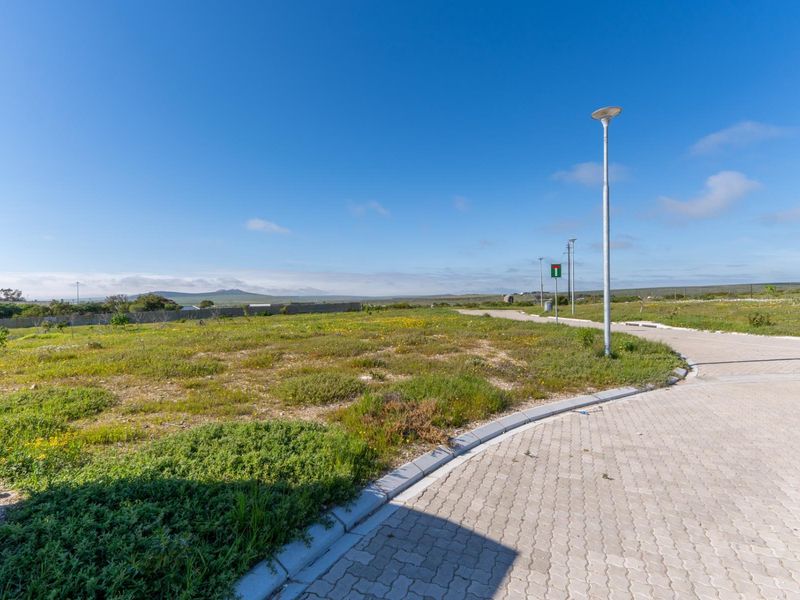A vacant residential plot featuring a paved driveway, street lighting, and established boundary wall, offering a clear view of the surrounding landscape.