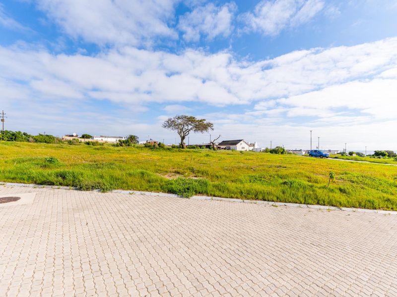 A vacant residential plot featuring a paved driveway entrance and open grassy landscape with established trees.