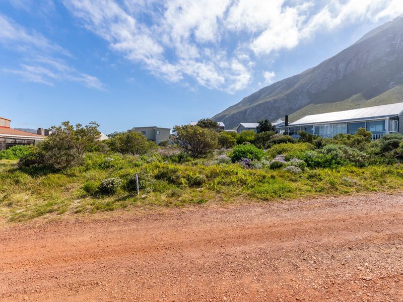A view of a vacant residential plot featuring natural indigenous vegetation and access via an unpaved road, set against a mountain backdrop.