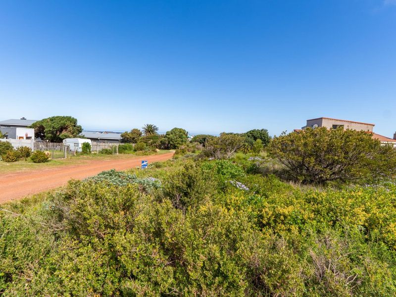 A view of a vacant residential plot featuring native coastal vegetation and access via an unpaved dirt road in a quiet neighborhood.
