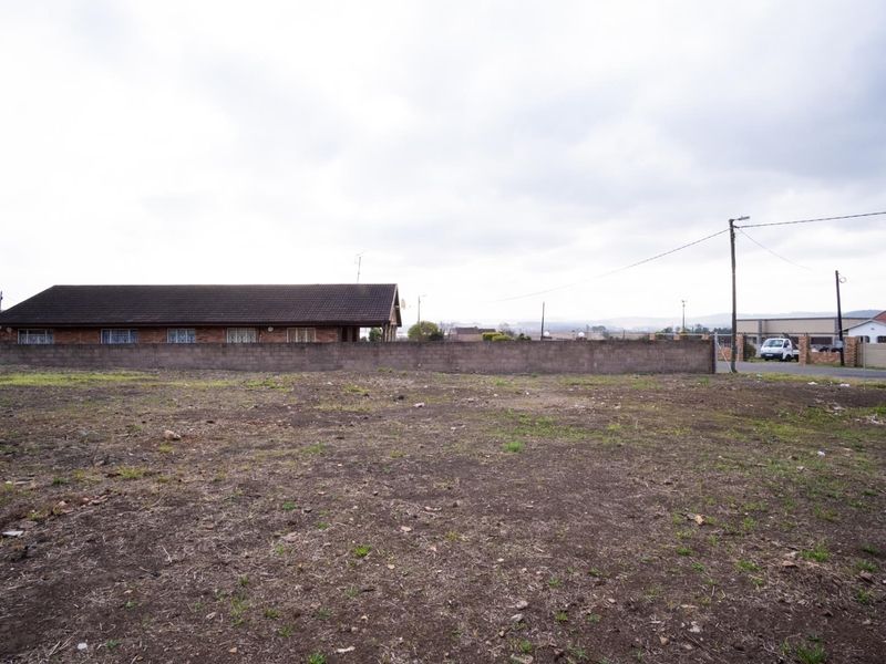 A vacant residential plot featuring a boundary wall and utility pole, offering a clear view of the surrounding neighborhood.
