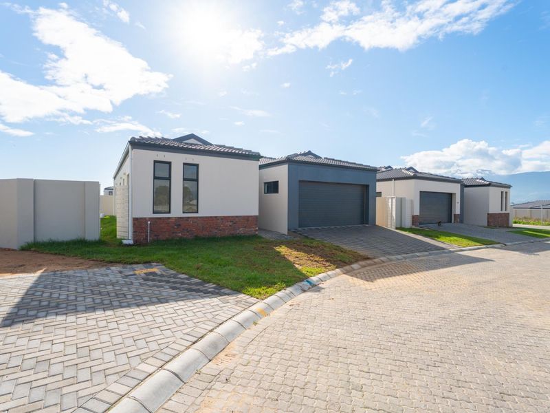 Modern residential street view featuring contemporary homes with paved driveways, automated garages, and neat brick and plaster exterior finishes.