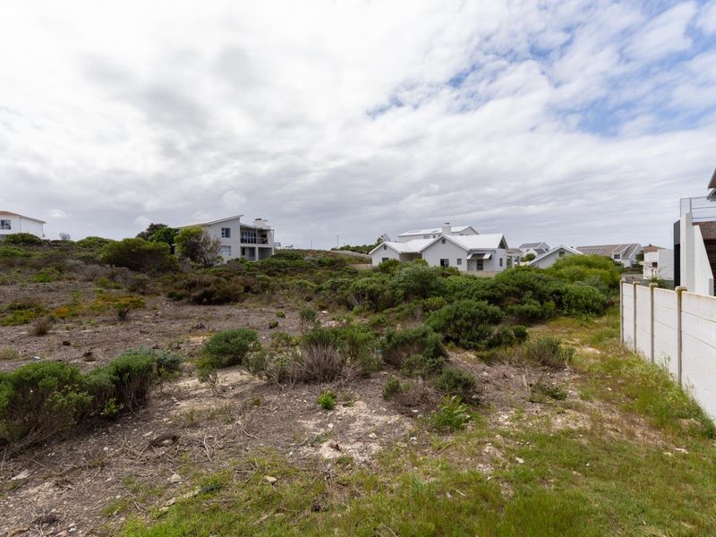 A vacant residential plot featuring natural coastal vegetation and a precast concrete boundary wall, situated in a developed residential neighborhood.