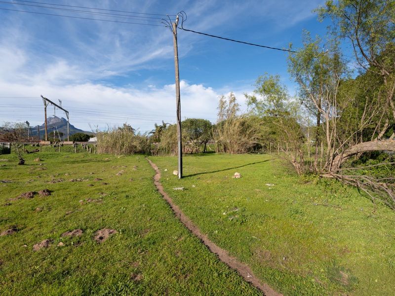A view of the vacant residential land featuring open grass, mature trees, and existing utility infrastructure.