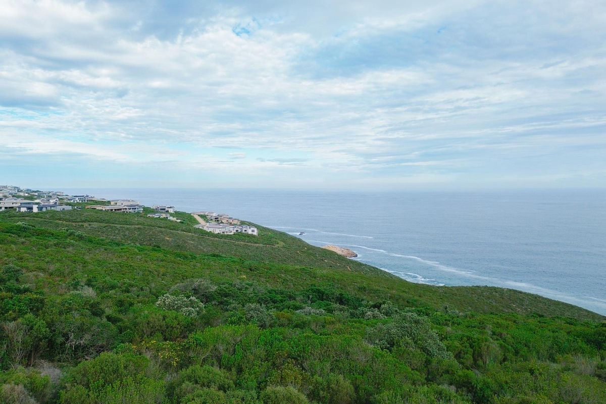 An aerial view of the coastal landscape, showcasing the natural terrain and surrounding residential development along the coastline.
